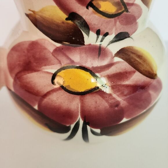 Vintage Hand Painted Ceramic Pitcher With Floral Design Italian - Picture 4 of 9